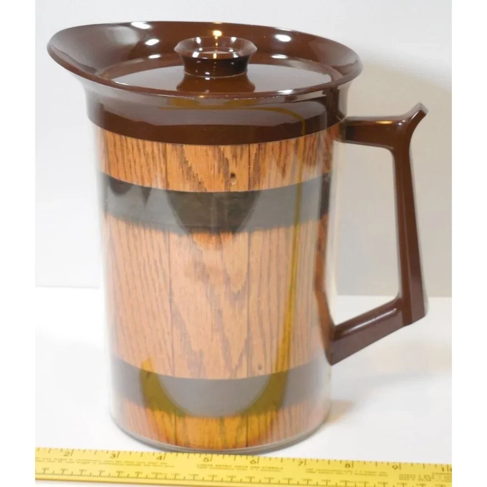 Thermo Serv‎ Coffee Carafe Pitcher 55oz Wood Grain USA Made VINTAGE